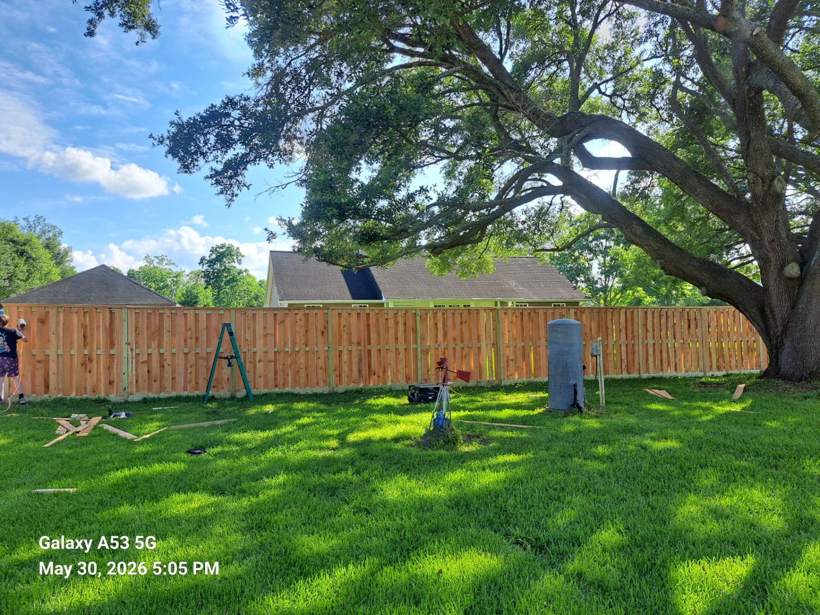 Cedar Shadow-Box Fence Under an Oak Tree in Pearland, TX