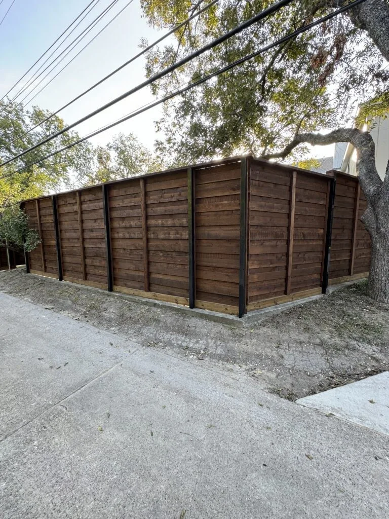 Horizontal Cedar Fence, Steel Posts